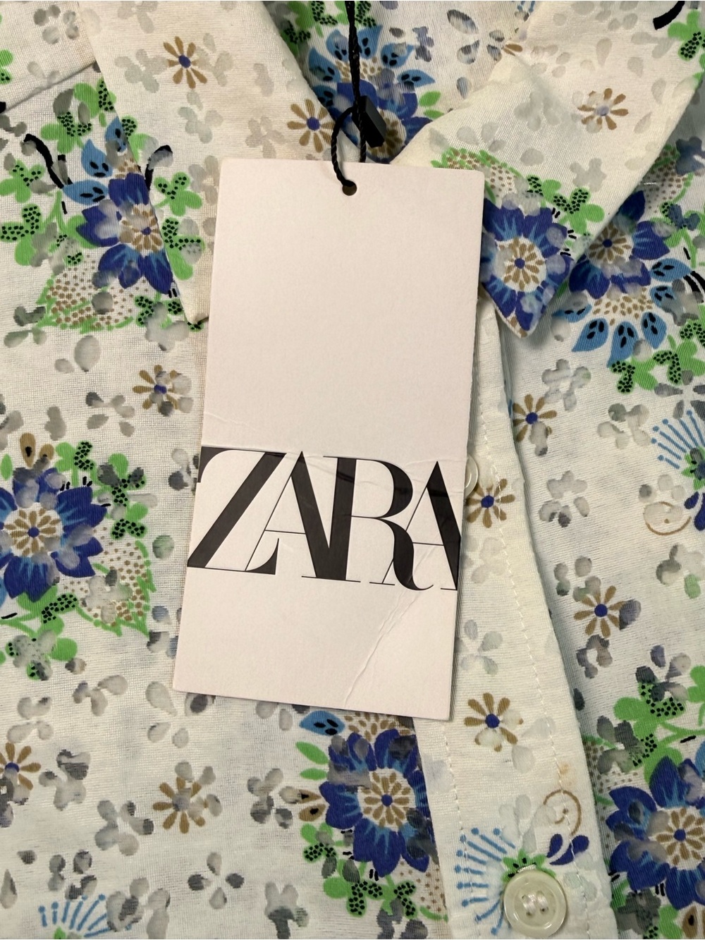 Zara NWT Floral Sheer Puff Sleeve Cropped Button-Up Blouse XS White Blue - Picture 13 of 13